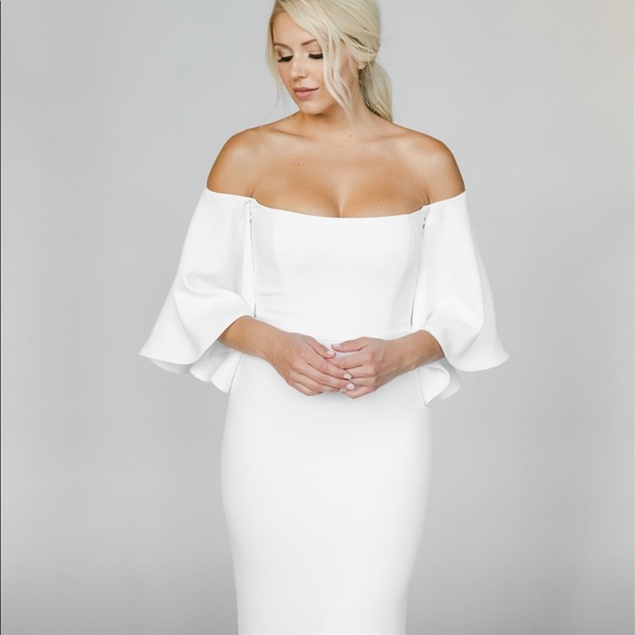 “Sandra” gown by Alyssa Kristin. White crepe wedding dress. Brand New. - Picture 1 of 7